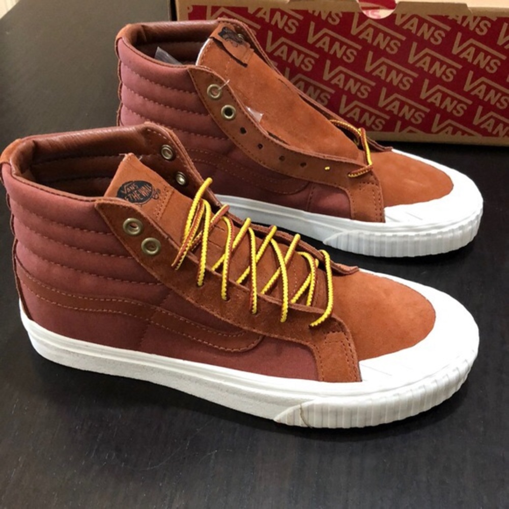 Vans Brown High-Top Sneakers with Yellow Laces
